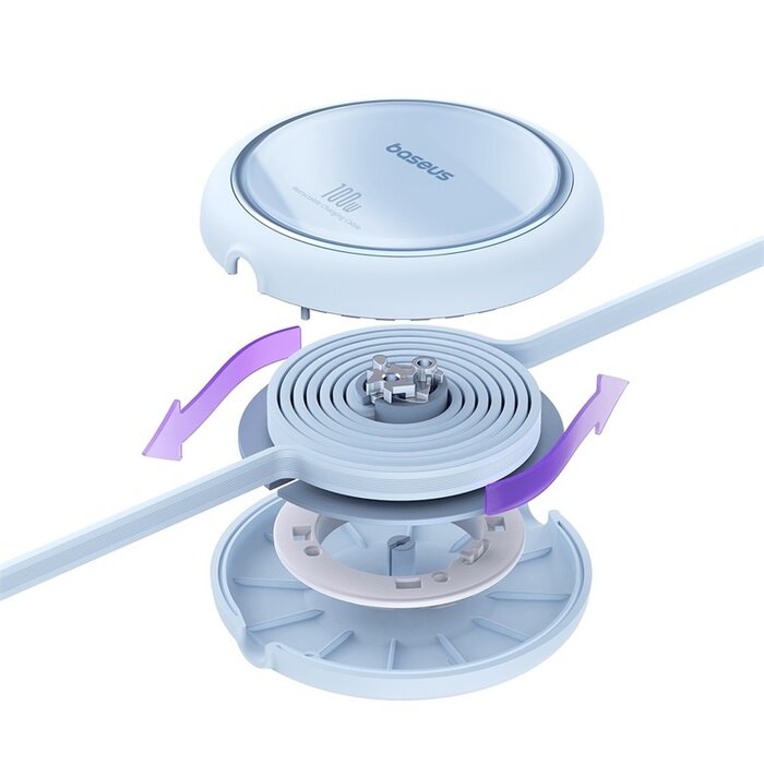 Baseus USB-C naar USB-C kabel Max 100 Watt - Blauw- 1 meter  oprolbaar