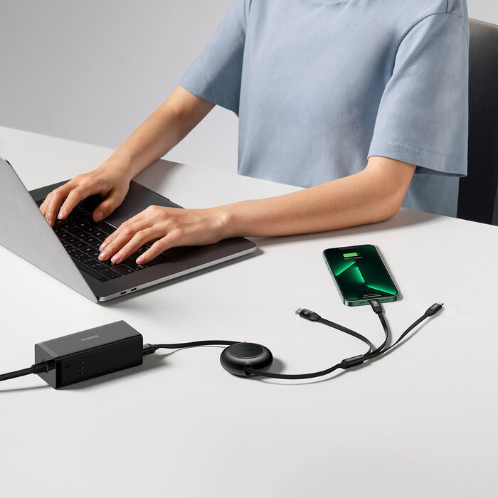 Baseus 3in1 USB-kabel - USB-C, Lightning, micro-USB 110cm oprolbaar