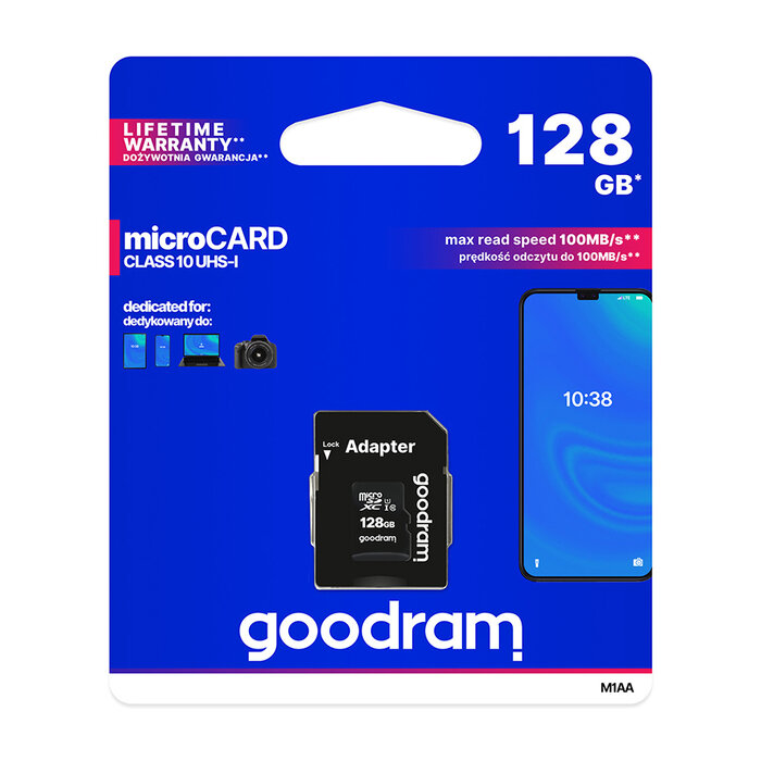Goodram microSDXC Memory Card 128 GB Class 10 UHS-I + SD Adapter