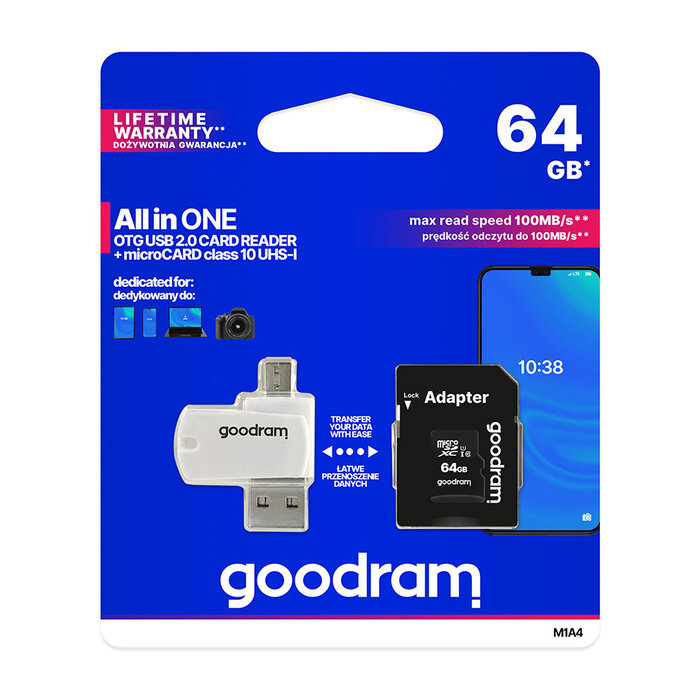 Goodram 64 GB microSDXC geheugen kaart  met  SD Adapter en Cardreader