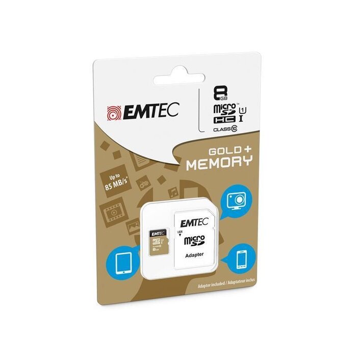 Emtec 8 GB Class 10  microSDHC  geheugenkaart met SD Adapter