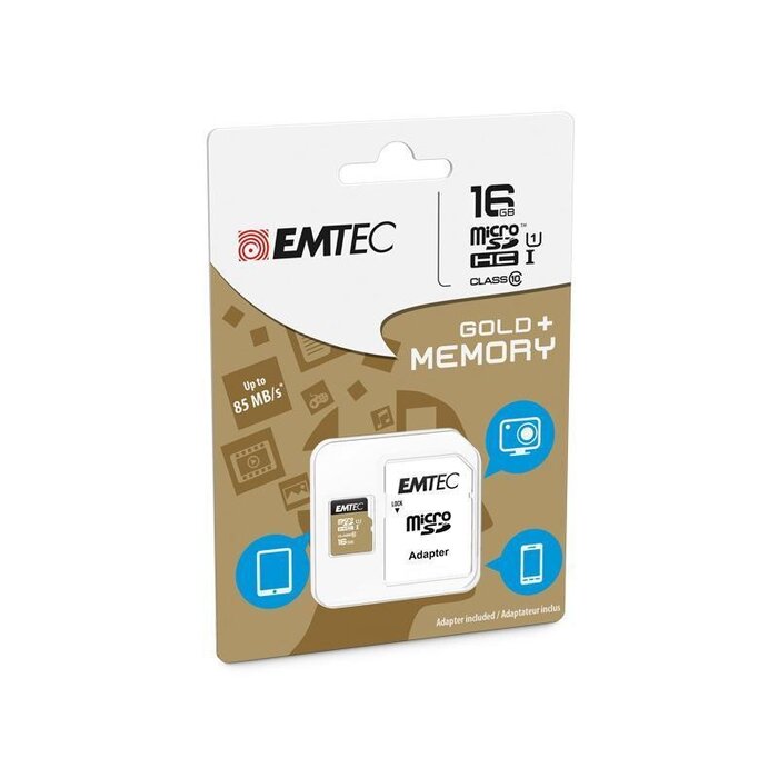 Emtec 16 GB Class 10  microSDHC  geheugenkaart met SD Adapter