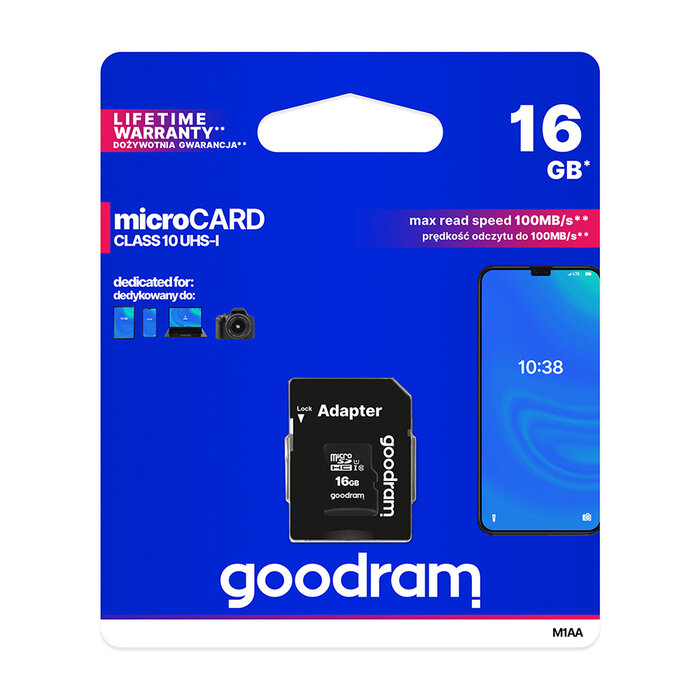 Goodram 16 GB microSDHC  Class 10 UHS-I geheugen kaart + SD Adapter