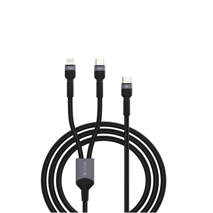 Devia USB-C kabel naar  USB-C en  Lightning, 120 cm zwart