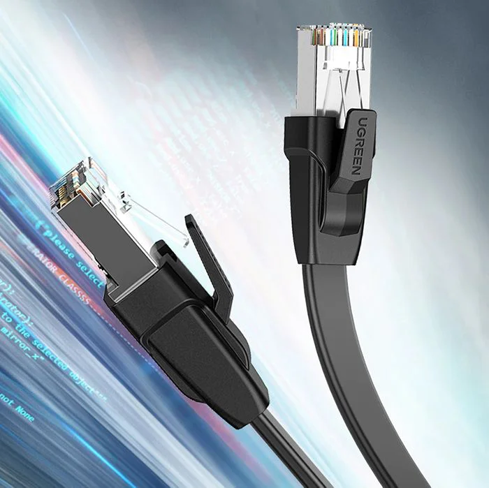 Ugreen Platte Netwerkkabel Cat 8 – 0,5 Meter – Zwart – Hoge Snelheid Ethernetkabel met RJ45-Connectors