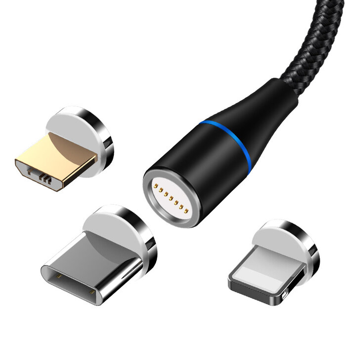 maXlife 3 in 1 USB kabel USB-C,   lightning, micro-USB Magnetisch 100cm