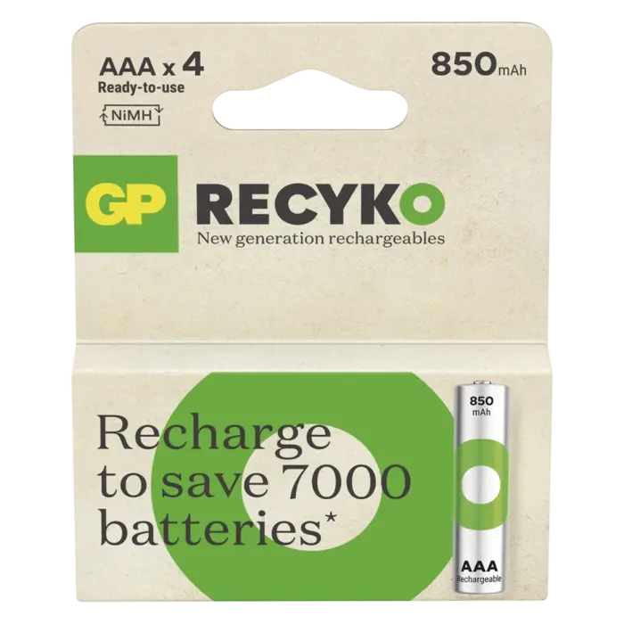GP ReCyko AAA Oplaadbare Batterijen 850mAh – Set van 4 met Lage Zelfontlading en Lange Levensduur