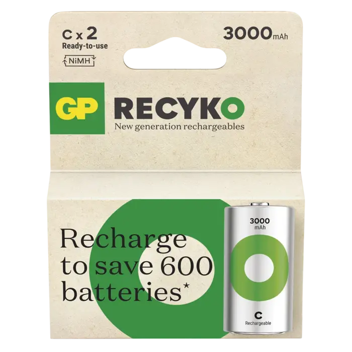 GP ReCyko C Oplaadbare Batterijen 3000mAh – Set van 2 met Hoge Capaciteit en Lage Zelfontlading