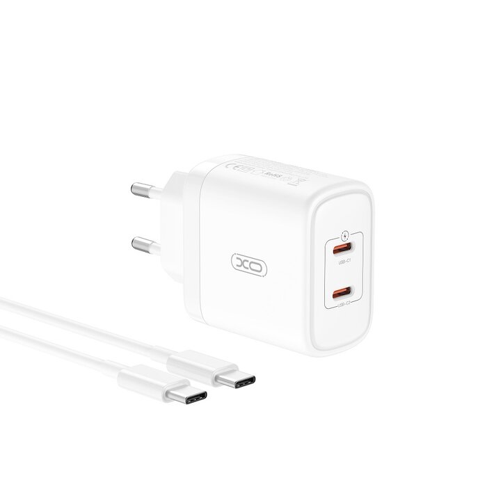 XO 50W Wandoplader met 2x USB-C Poorten, Inclusief USB-C naar USB-C Kabel