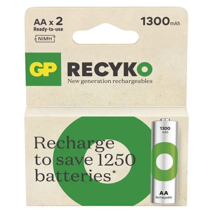 GP 1300 mAh 2 x Oplaadbare AA Penlite batterijen