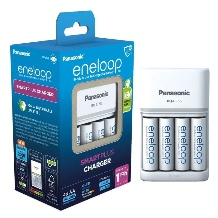 Eneloop Batterijlader Eneloop BQ-CC55E + 4xAA 2000mAh