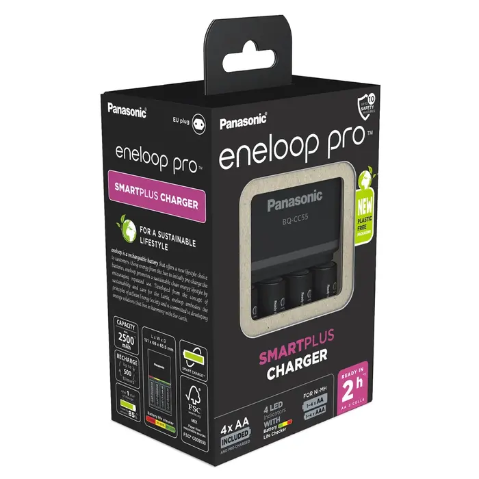 Eneloop Batterij snellader Eneloop BQ-CC55E + 4 x AA Pro