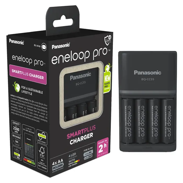Eneloop Batterij snellader Eneloop BQ-CC55E + 4 x AA Pro