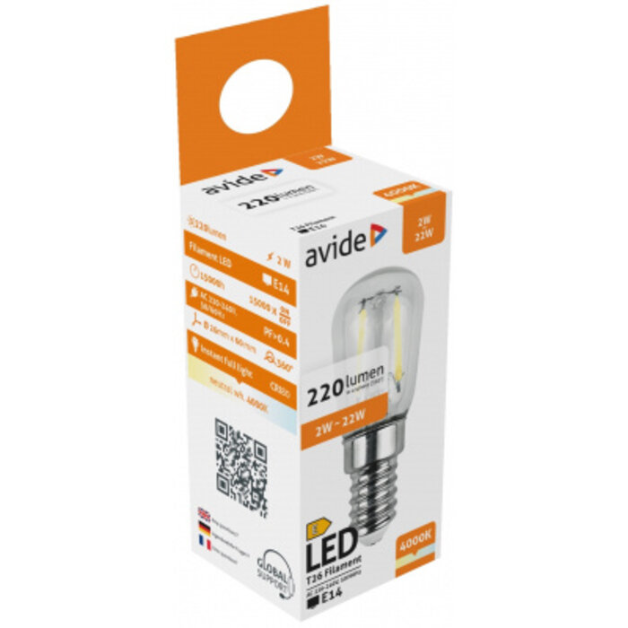 Avide LED Filament T26 2W E14 Neutraal Wit Licht