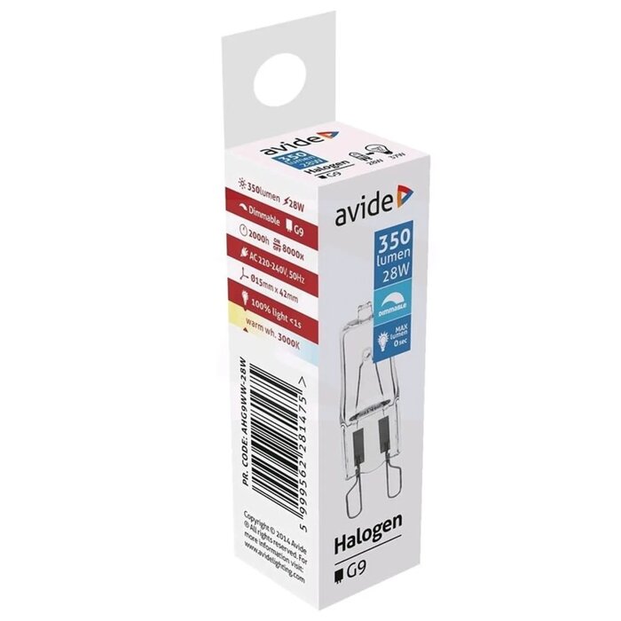 Avide G9 Halogeen lamp 28W warm wit 3000K 350 lumen