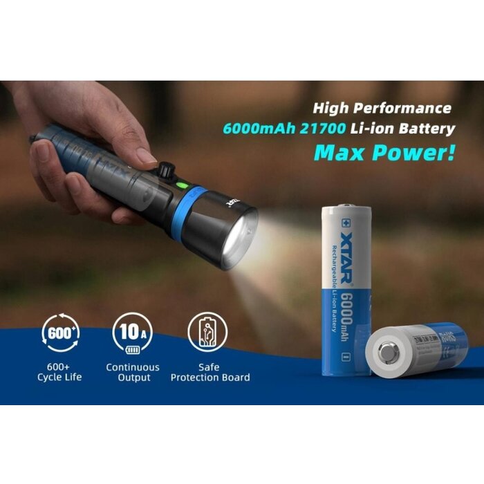 XTAR 21700 - 6000mAh Beschermde Oplaadbare Lithium-Ion Batterij met Button Top
