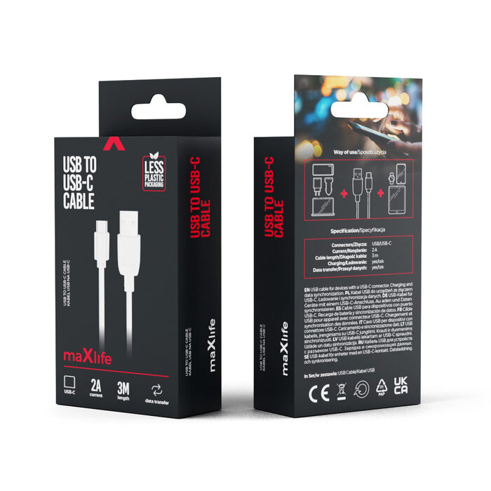 maXlife USB  naar USB-C kabel  3 meter  Wit