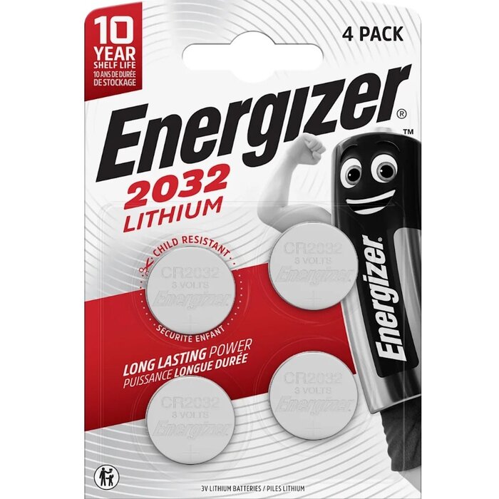 Energizer  CR2032 Lithium Knoopcelbatterijen – 3V – 4 stuks – Niet-oplaadbaar