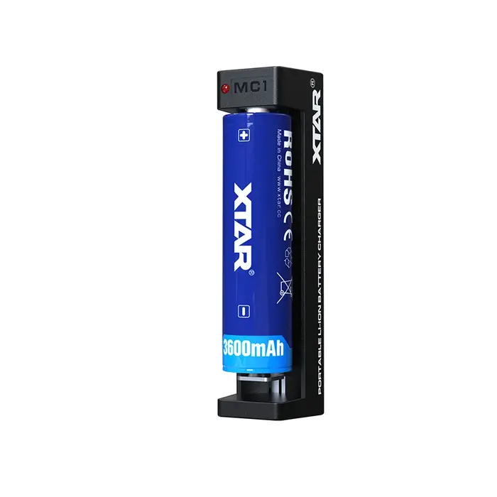XTAR MC1 Compacte USB Batterijlader – 1-Slots – Voor 18650, 21700 en andere Li-ion Batterijen – Met LED Indicator – Zwart
