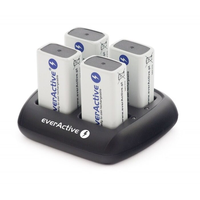 everActive EverActive NC109 Batterijlader voor 4x 9V Oplaadbare Blokbatterijen – LED Indicator – Inclusief 12V Adapter – NiMH – Slimme Lader