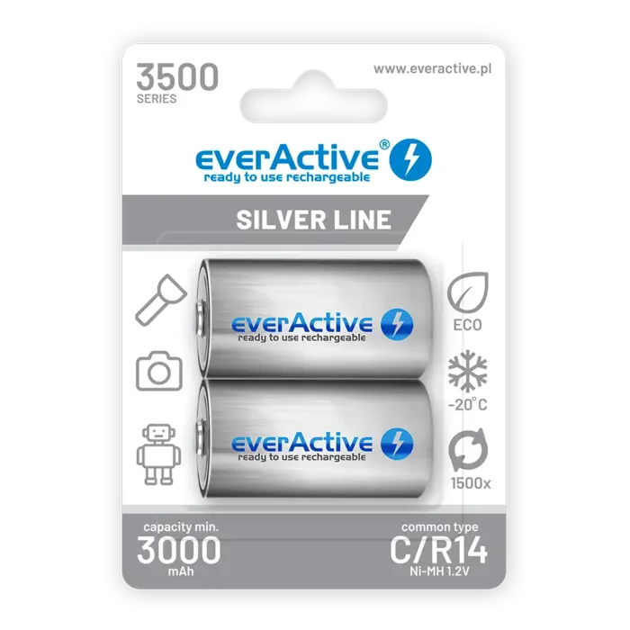 everActive HR14 C-batterijen – 3500 mAh – NiMH – Oplaadbaar – Silver Line – 2 stuks