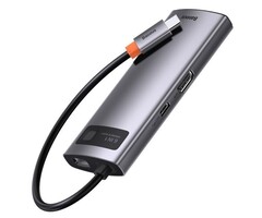 Baseus Metal Gleam 6-in-1 USB-C HUB – HDMI, USB 3.0, PD, RJ45 – Grijs