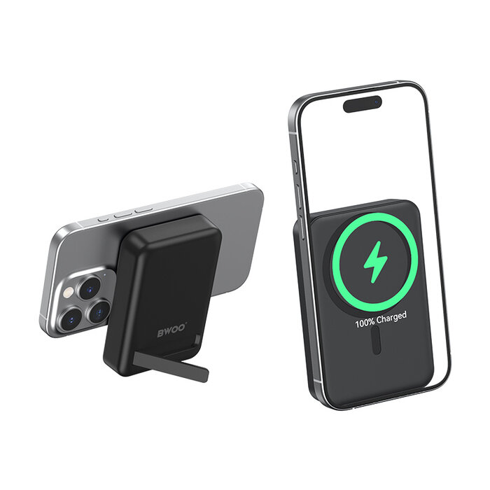 BWOO Powerbank 10000mAh – 20W PD USB-C & 15W Draadloos – Zwart