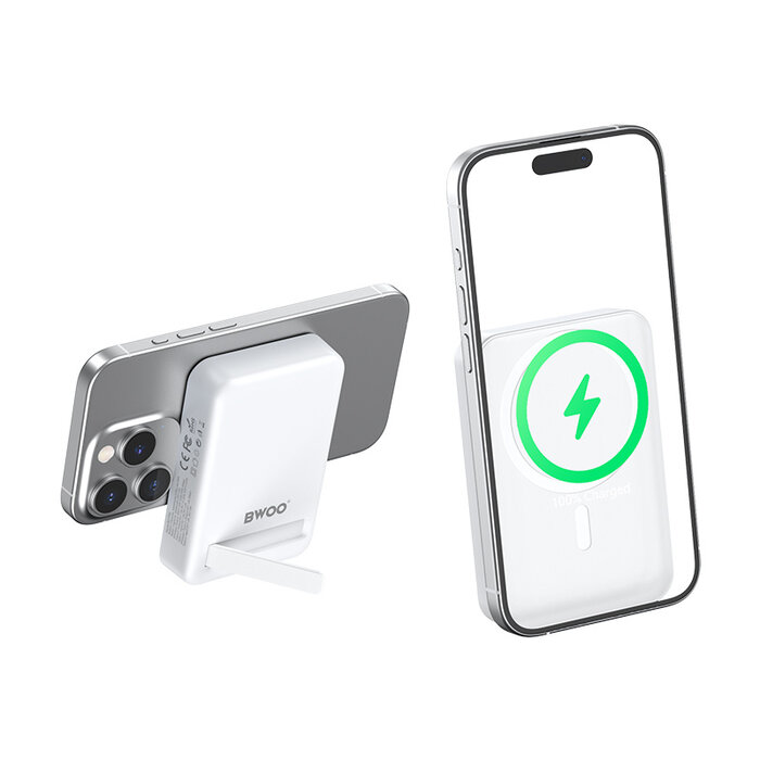 BWOO Powerbank 10000mAh – 20W PD USB-C & 15W Draadloos – Wit