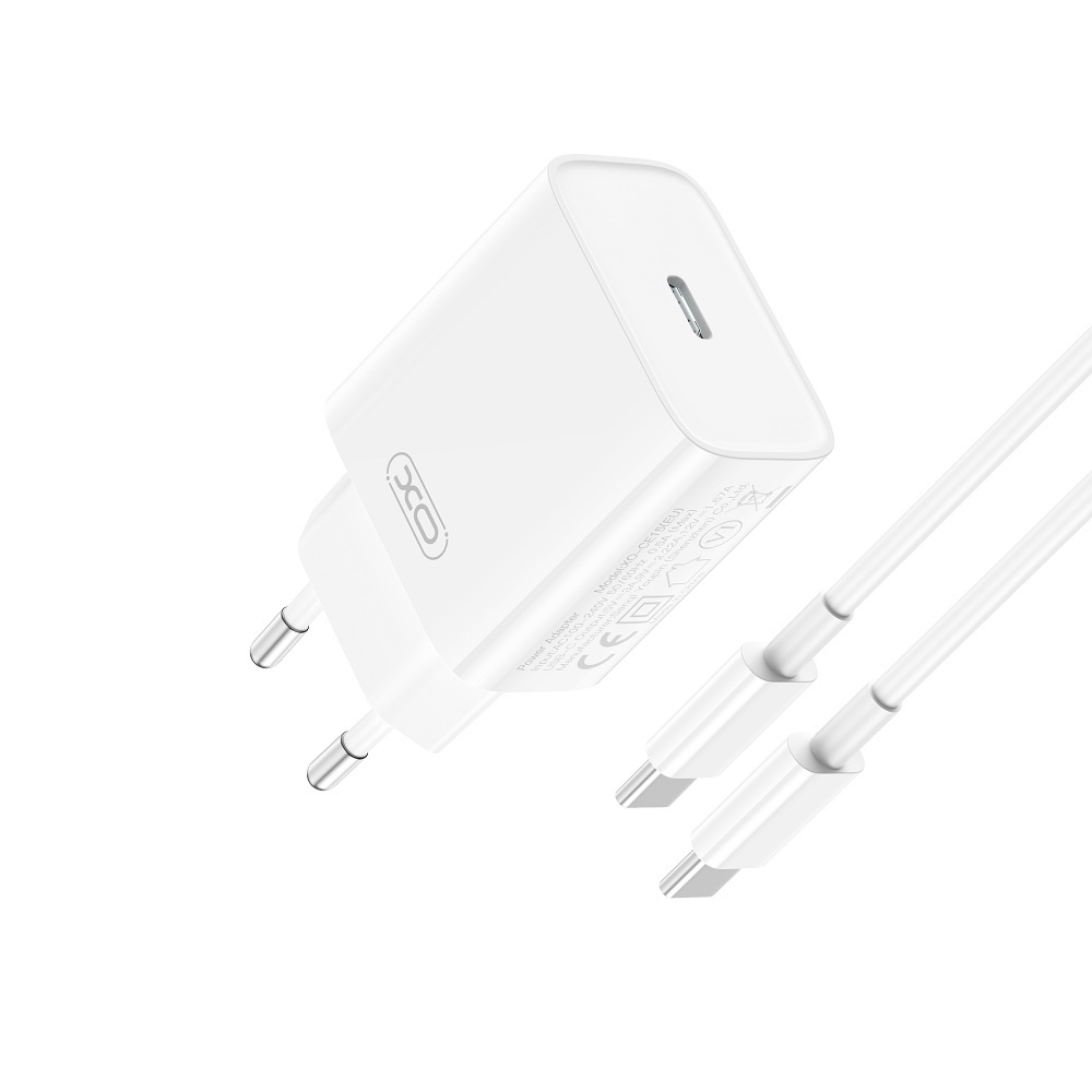 XO USB-C Snellader 20W met USB-C naar USB-C Kabel – Power Delivery, Compact Design, Wit