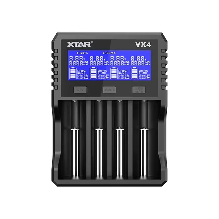 XTAR Slimme Batterijlader VX4  met LED-indicatoren – Geschikt voor Li-ion, Ni-MH en Ni-CD – 4 Slots – USB-C Input - met voeding