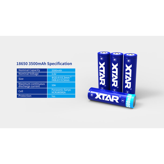 XTAR 18650 Li-ion Oplaadbare Batterij – 3,6V 3500mAh – Met Beschermingscircuit