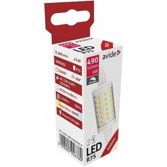 Avide R7S LED Lamp 6W - Warm Wit 3000K -78mm - 490lm