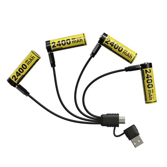 Nitecore 1,5V AA Li-ion Oplaadbare Batterijen 2400 mAh – Set van 4 – Laden met USB-C