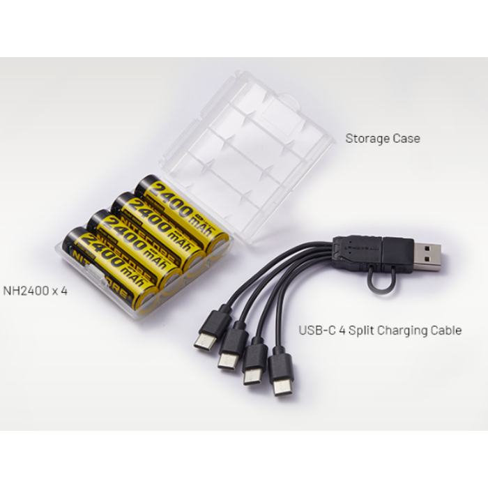 Nitecore 1,5V AA Li-ion Oplaadbare Batterijen 2400 mAh – Set van 4 – Laden met USB-C