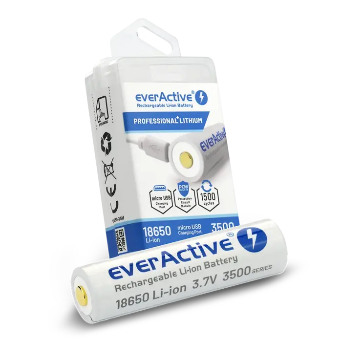 everActive 18650 3.7V Li-ion 3500mAh  oplaadbaar micro USB batterij