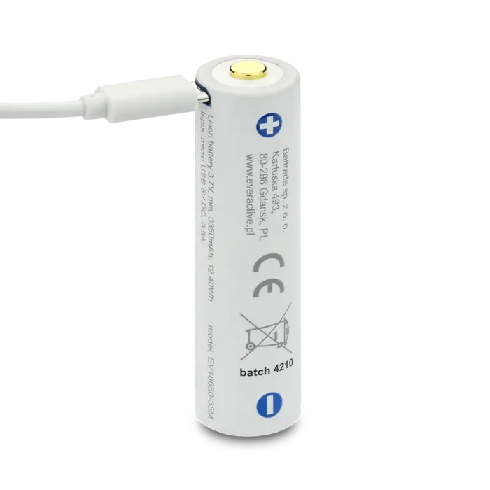 everActive 18650 3.7V Li-ion 3500mAh  oplaadbaar micro USB batterij