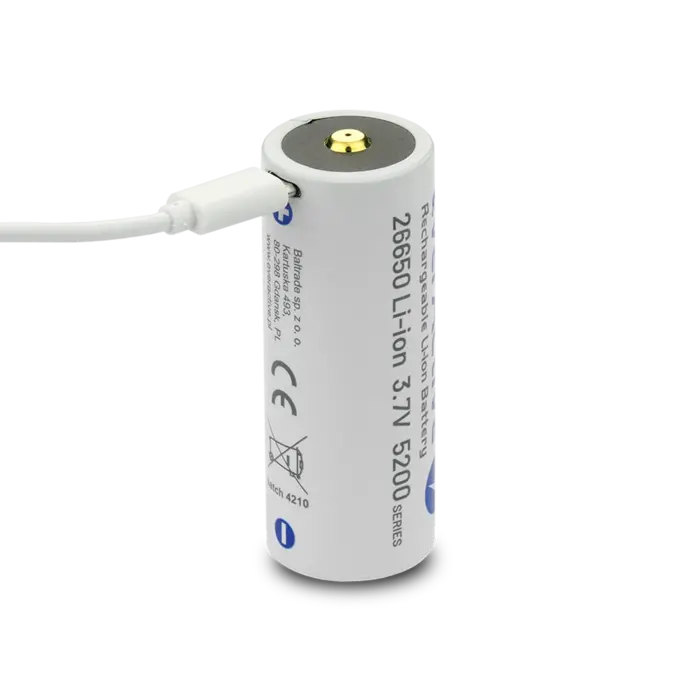 everActive 26650 oplaadbare lithium-ion batterij 5200mAh 3.7V met beschermingscircuit en micro-USB oplaadpoort