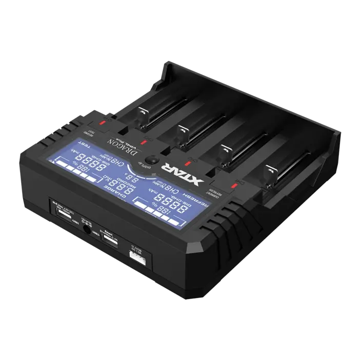 XTAR VP4L Plus Dragon slimme 4‑kanaals li-ion/Ni‑MH batterijlader met display