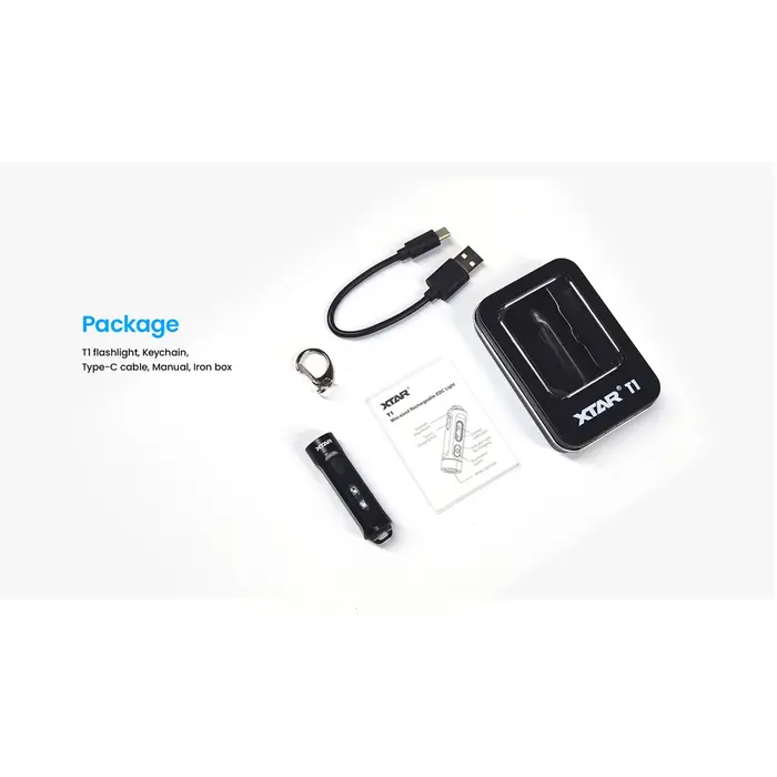XTAR T1 compacte 500 lm sleutelhanger zaklamp met USB‑C, RGB en UV‑LED