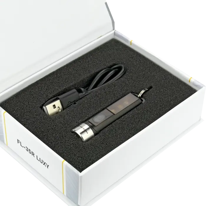 everActive Compacte FL‑35R Luxy oplaadbare LED zaklamp met sleutelhanger – 350 lumen, 9 standen, USB‑C