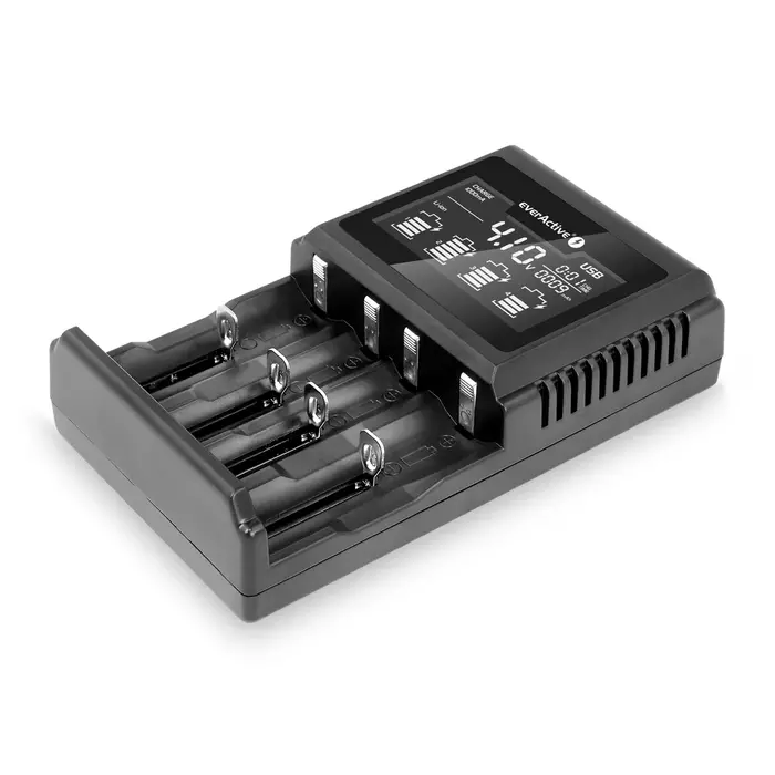 EverActive UC4000 professionele 4‑kanaals smart charger – Li‑ion, Ni‑MH, LiFePO4 met reactivatie & capaciteitsmeting