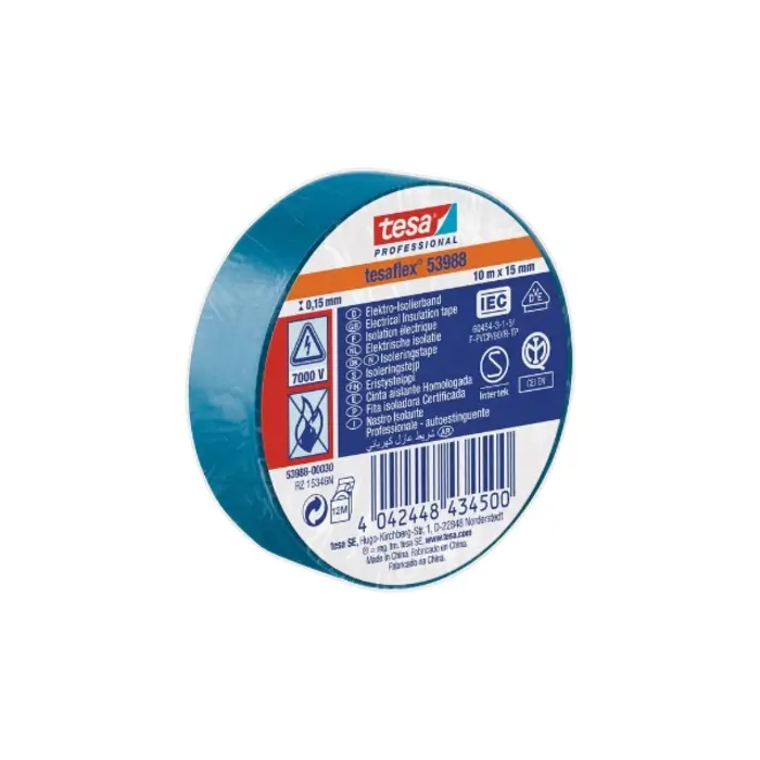 Tesa PVC isolatietape Tesaflex  blauw 15 mm × 10 m – hoogwaardige professionals kwaliteit