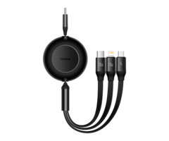 Baseus 3in1 USB-C kabel - 100W USB-C, Lightning, micro-USB 110cm oprolbaar