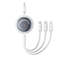 Baseus 3in1 USB-kabel - 100W USB-C, Lightning, micro-USB 110cm oprolbaar Wit