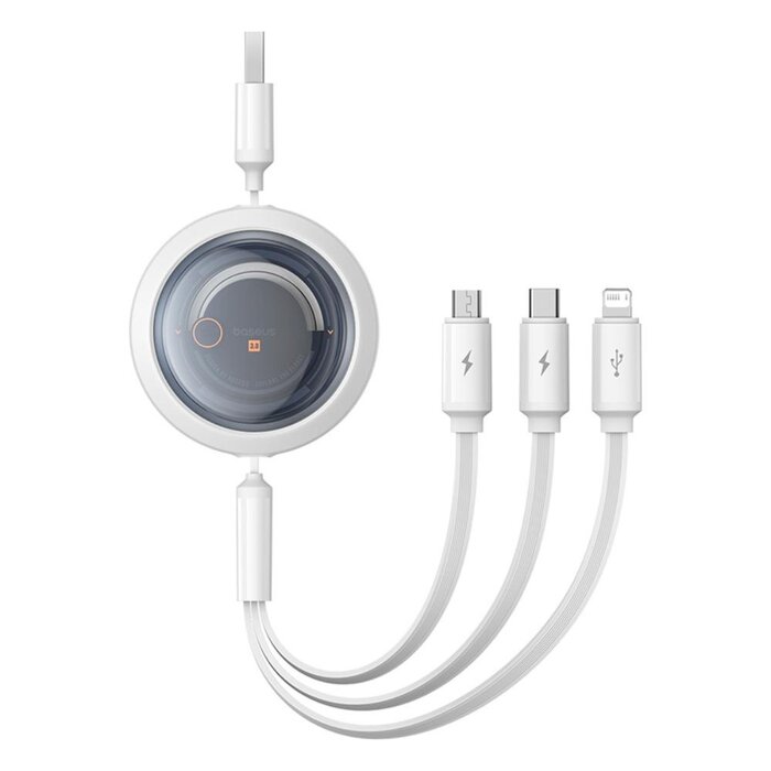 Baseus 3in1 USB-kabel 18W  USB-C, Lightning, micro-USB 110cm oprolbaar wit