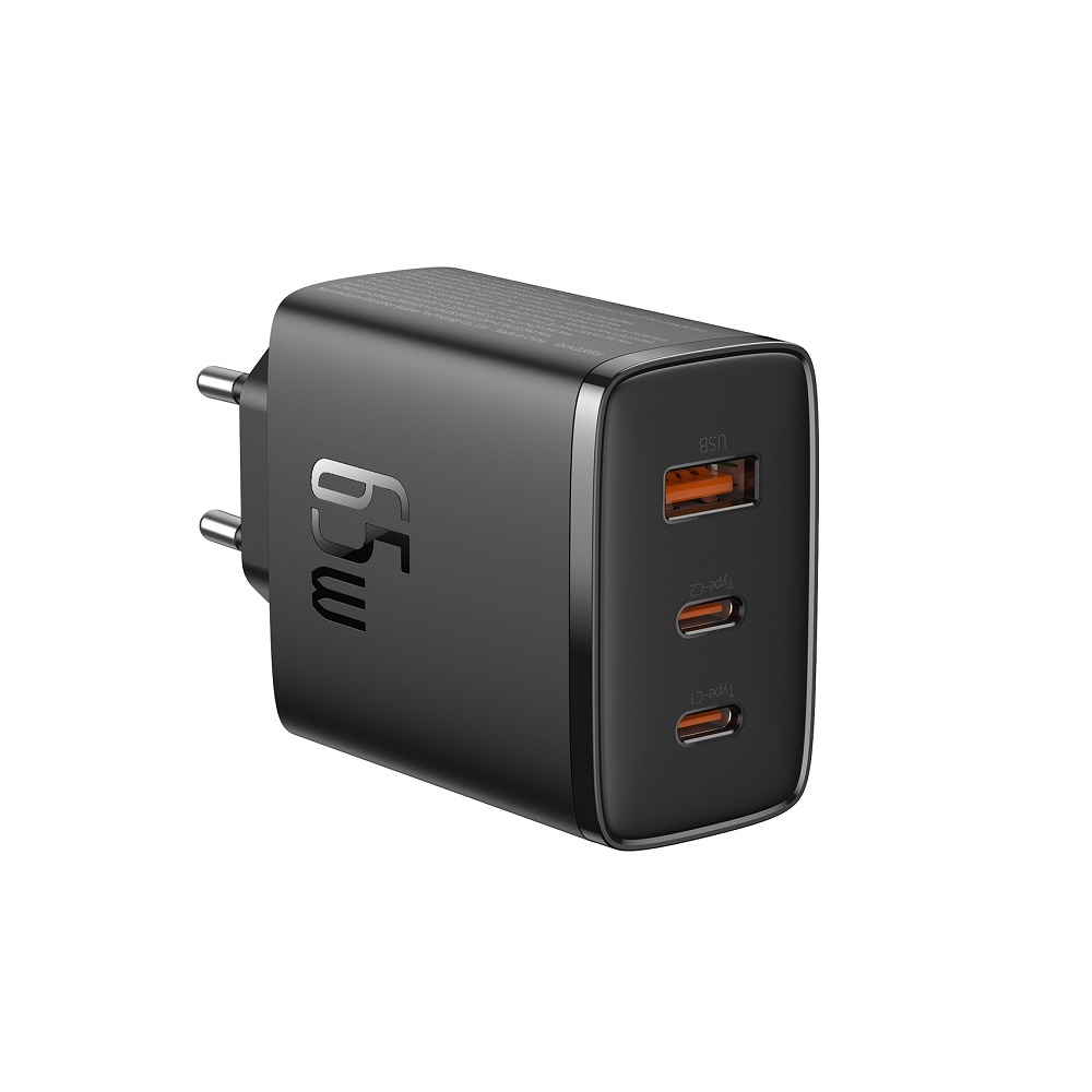 Baseus OS‑Cube Pro 65 W Wandlader Zwart – 2× USB‑C + 1× USB‑A, GaN Technologie, PD2.0/PD3.0, QC3.0/2.0, SCP, FCP, AFC & PPS