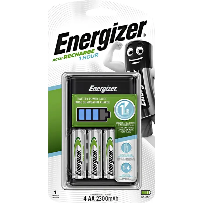 Energizer 1 uur Snellader voor AA en AAA NiMH‑batterijen (Inclusief 4x AA 2300 mAh)