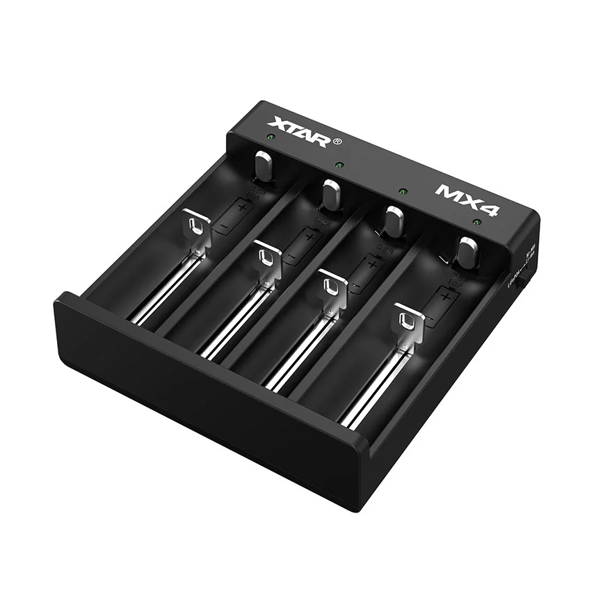 XTAR MX4 Universele 4‑sloten Smart Batterijlader (USB‑C) voor Li‑ion, LiFePO₄ en NiMH