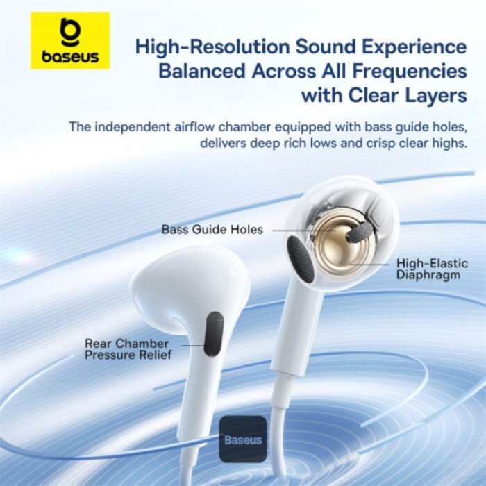 Baseus Bedrade In‑Ear Oortjes met 3,5 mm Jack – 13 mm Drivers, Microfoon & Kabel 1,1 m