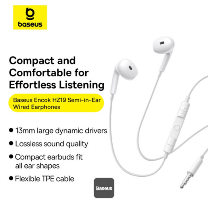 Baseus Bedrade In‑Ear Oortjes met 3,5 mm Jack – 13 mm Drivers, Microfoon & Kabel 1,1 m